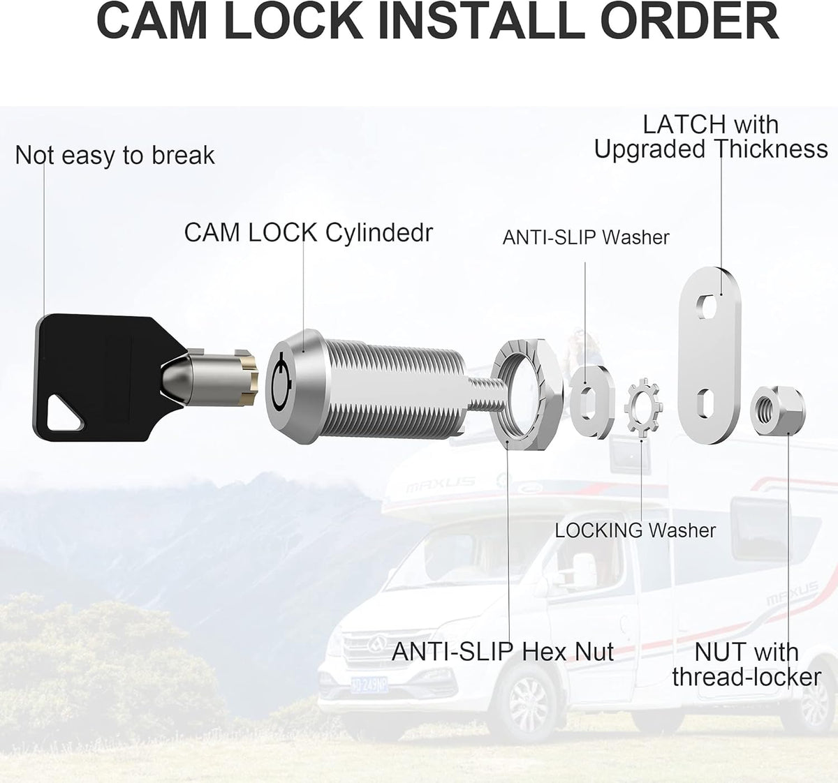 6 Pack 1-1/8 Zinc Alloy Cabinet Cam Locks with Keys A18364