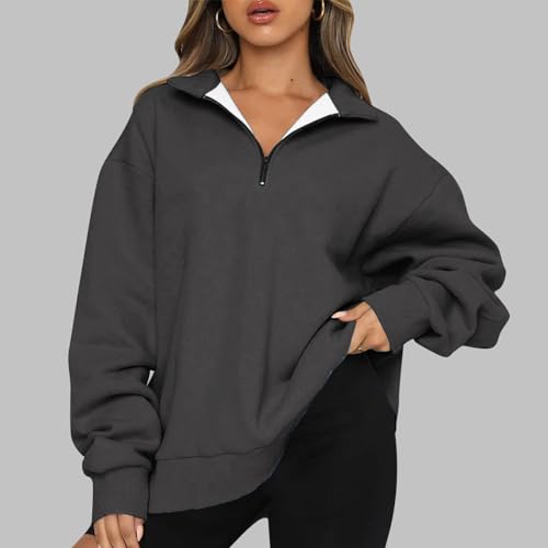 Oversized Half Lapel Zip Sweatshirts Solid Long Sleeve Pullover Tops D741358