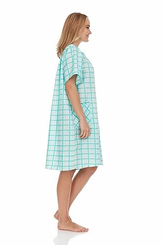 Snaps Front Closure Short Sleeve Woven House Dress X534