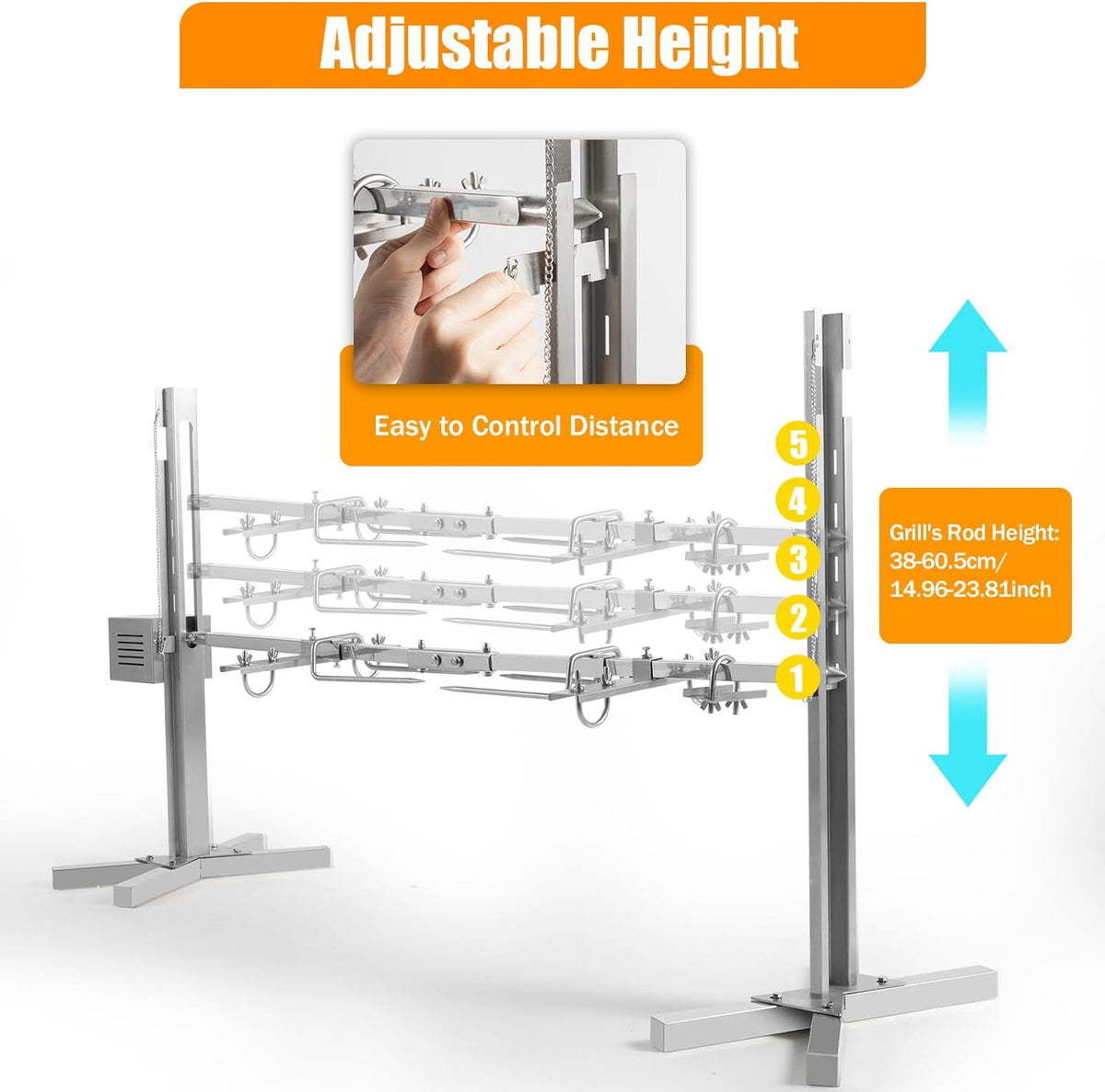 53" Electric Rotisserie Grill with Adjustable Height Stainless Steel U965