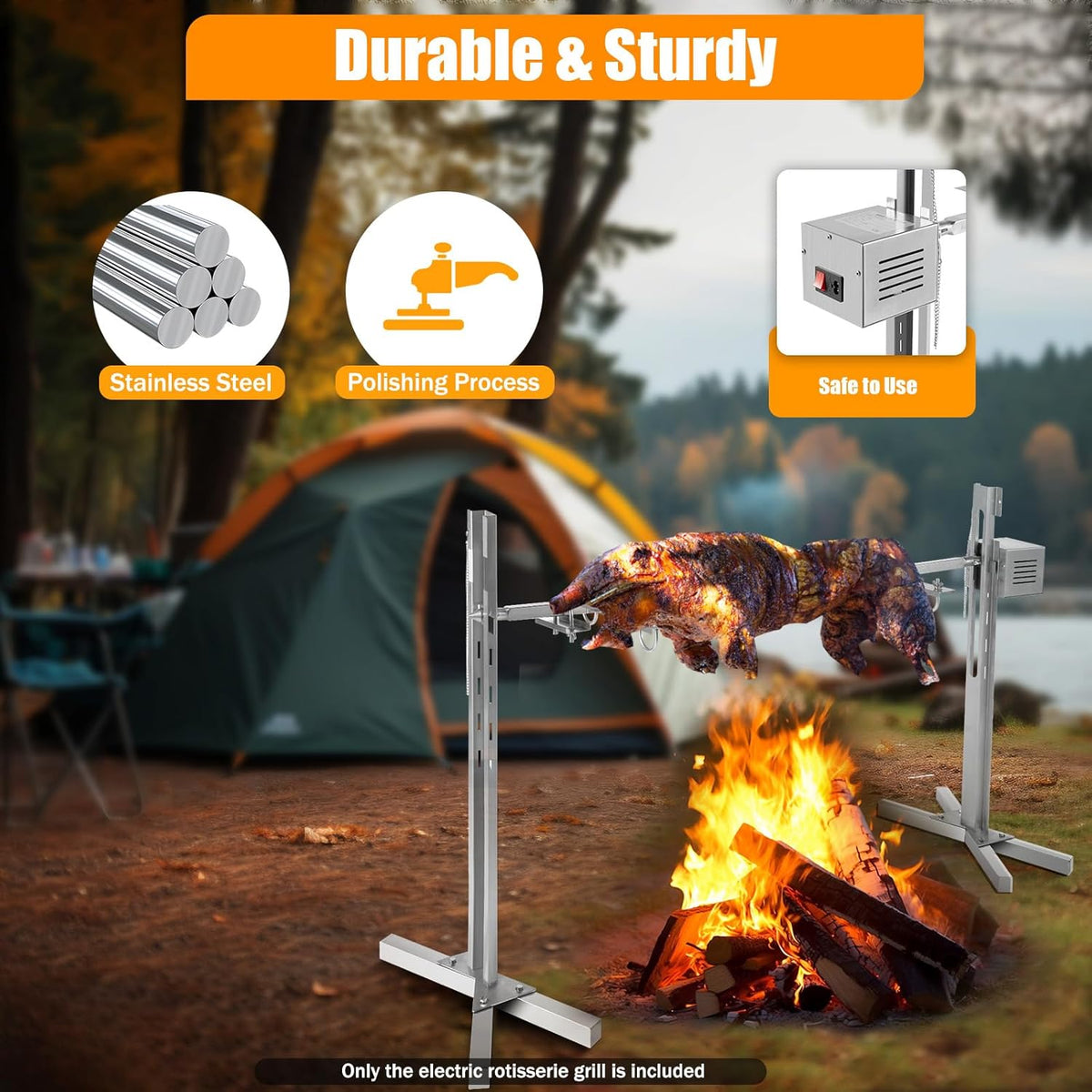 53" Electric Rotisserie Grill with Adjustable Height Stainless Steel U965