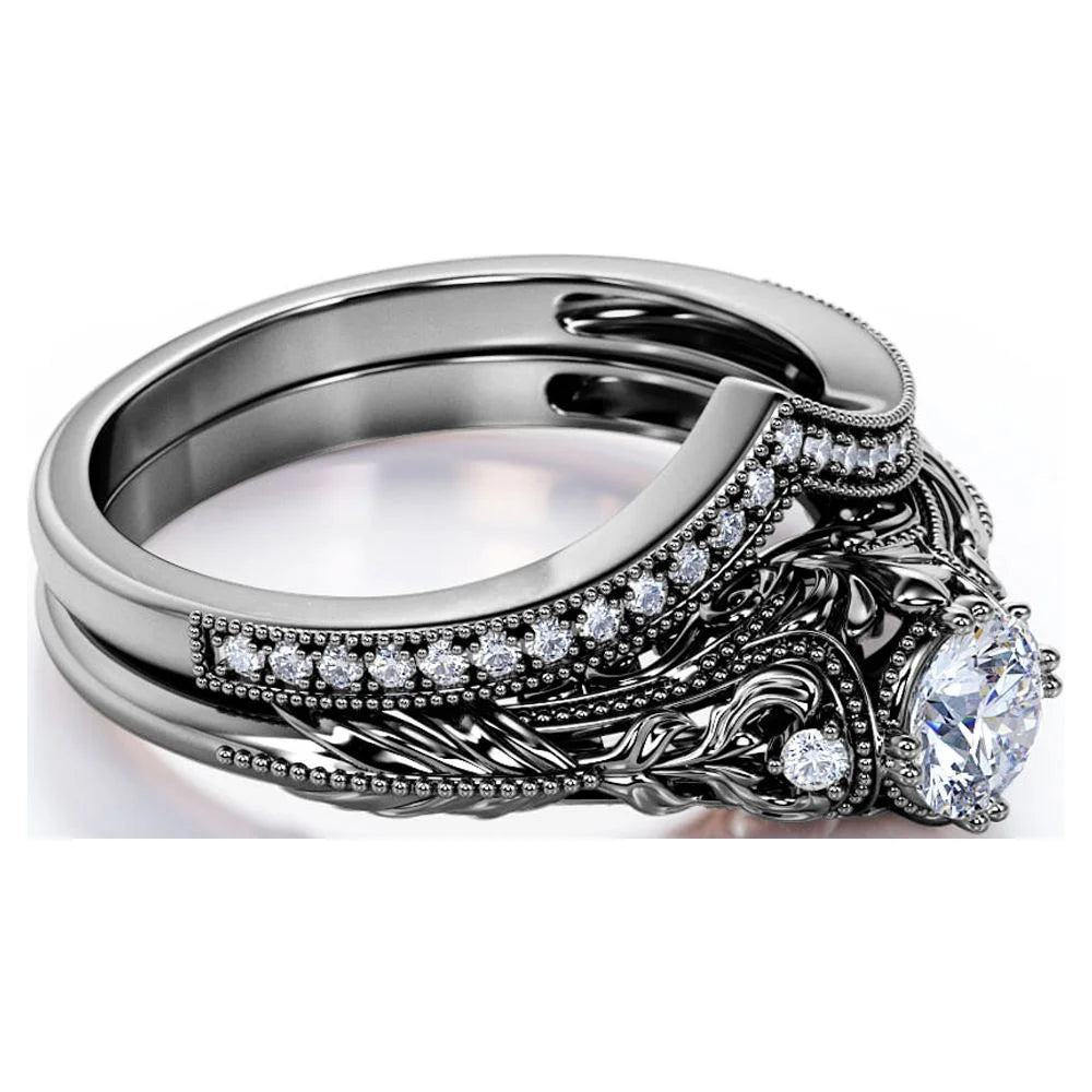 10k Black Gold Diamond Wedding Ring Set P491