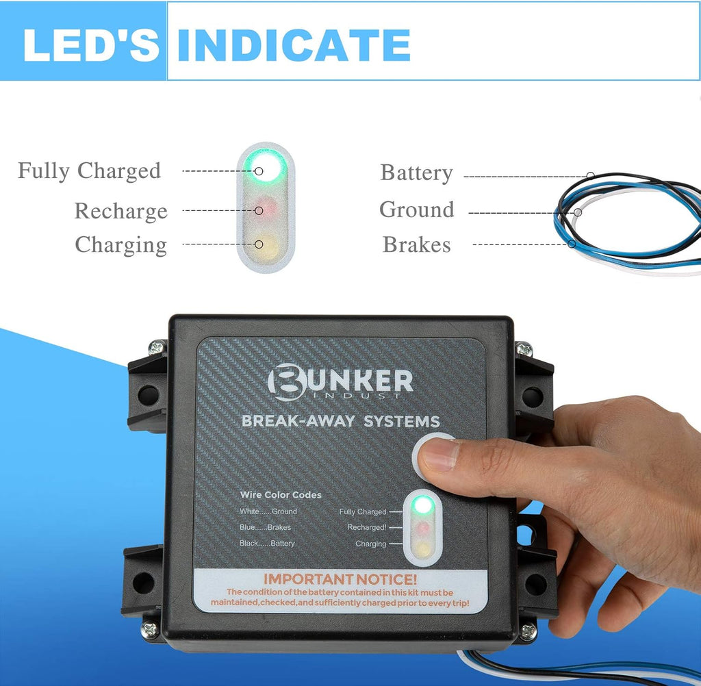 Trailer Brakes Breakaway Kit with Charger, LED Indicator, Switch, 12V 5AH Battery, Pack of 2 I566