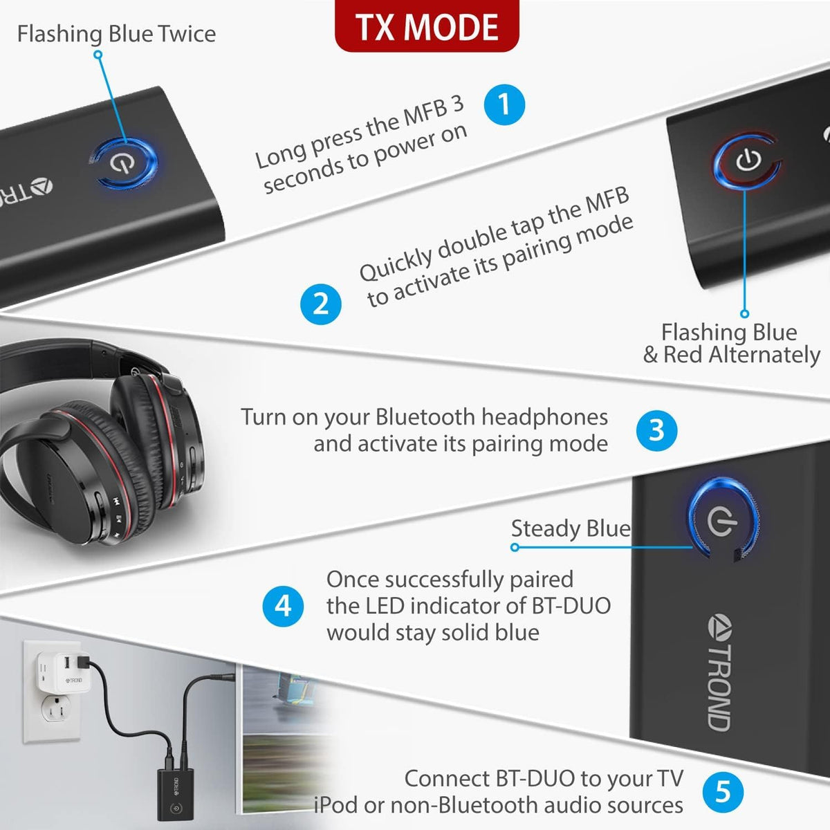 Bluetooth 5.0 Transmitter Receiver 2-in-1 3.5mm Wireless Audio Adapter Y678