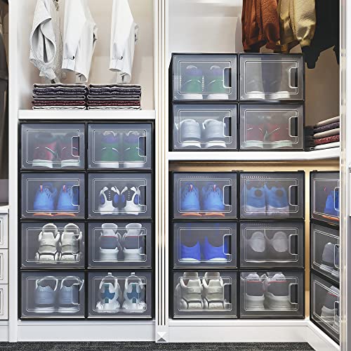 18 Pack Stackable Plastic Shoe Storage Boxes (Black, Medium) B947231