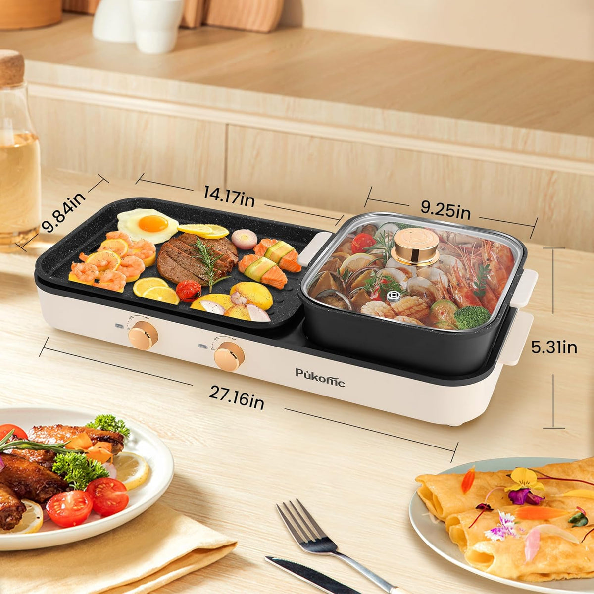 2 in 1 Electric Hot Pot with Grill, Non-Stick Removable Plate H48096