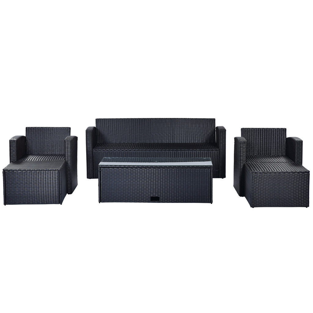 Black Wicker Patio Outdoor Sectional Set with Coffee Table and Removable Cushions E82667