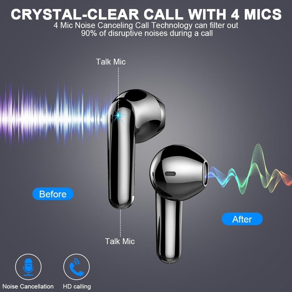 Wireless Earbuds Bluetooth 5.3 50H Playback Hi-Fi Stereo 4 ENC Mics LED Display Charging Case IP7 Waterproof I9082