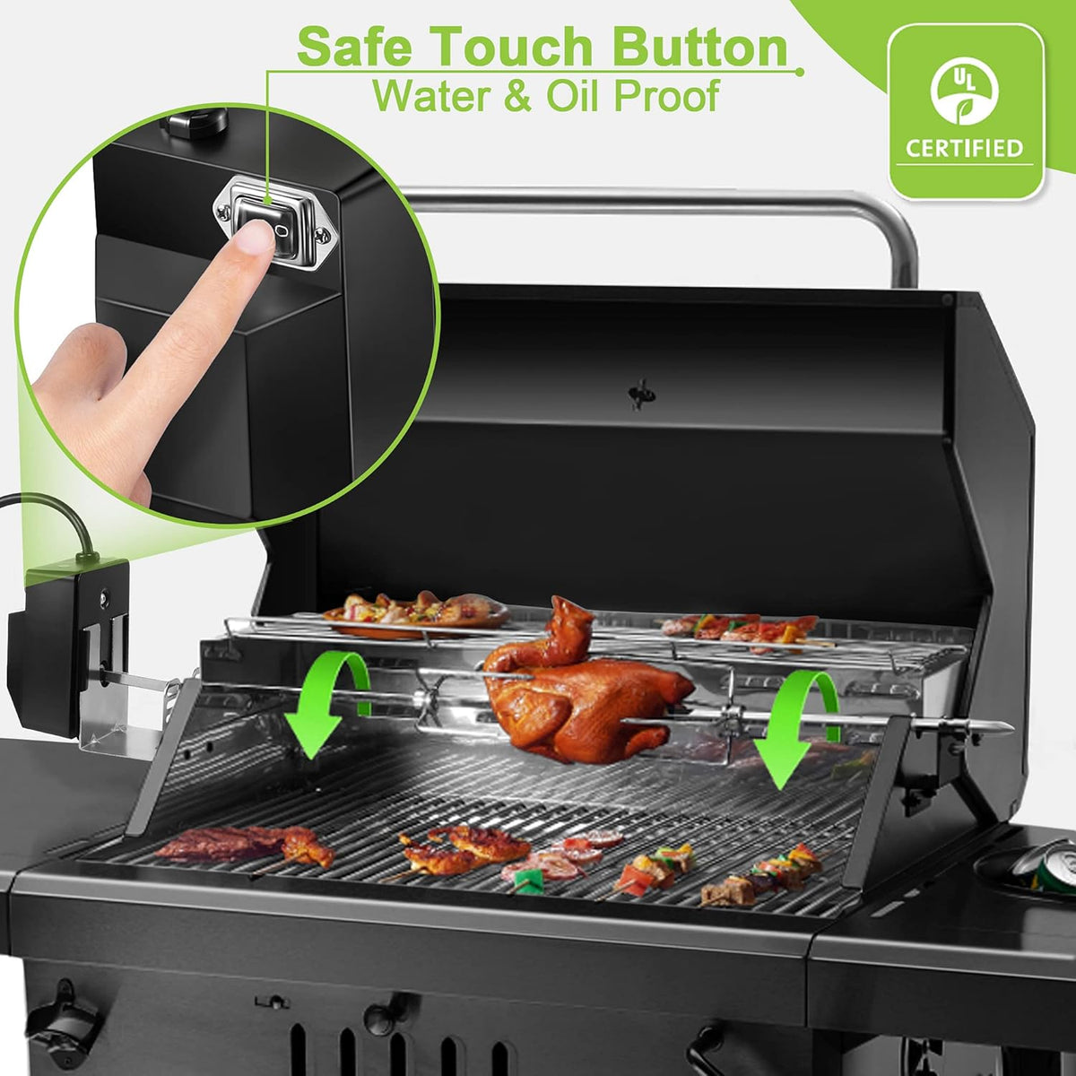 Universal Rotisserie Grill Kit with 120V 4W Motor, 28'' Spit Rod, 2 x 4 Forks L4929
