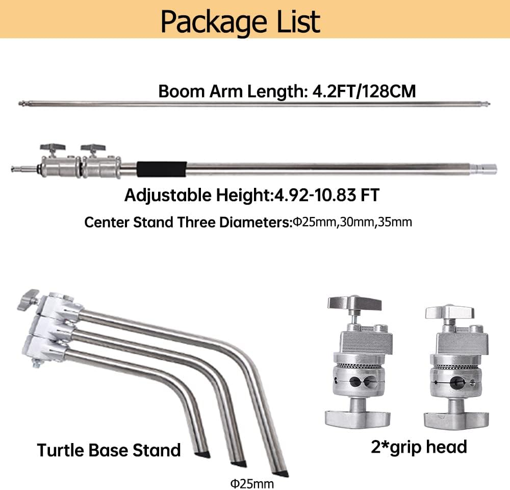 10.8ft Stainless-Steel C Stand with Boom Arm, 2pcs Grip Heads X600210