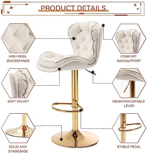 Swivel Barstools Set of 4 Velvet Upholstered Adjustable Stool Chair C80032