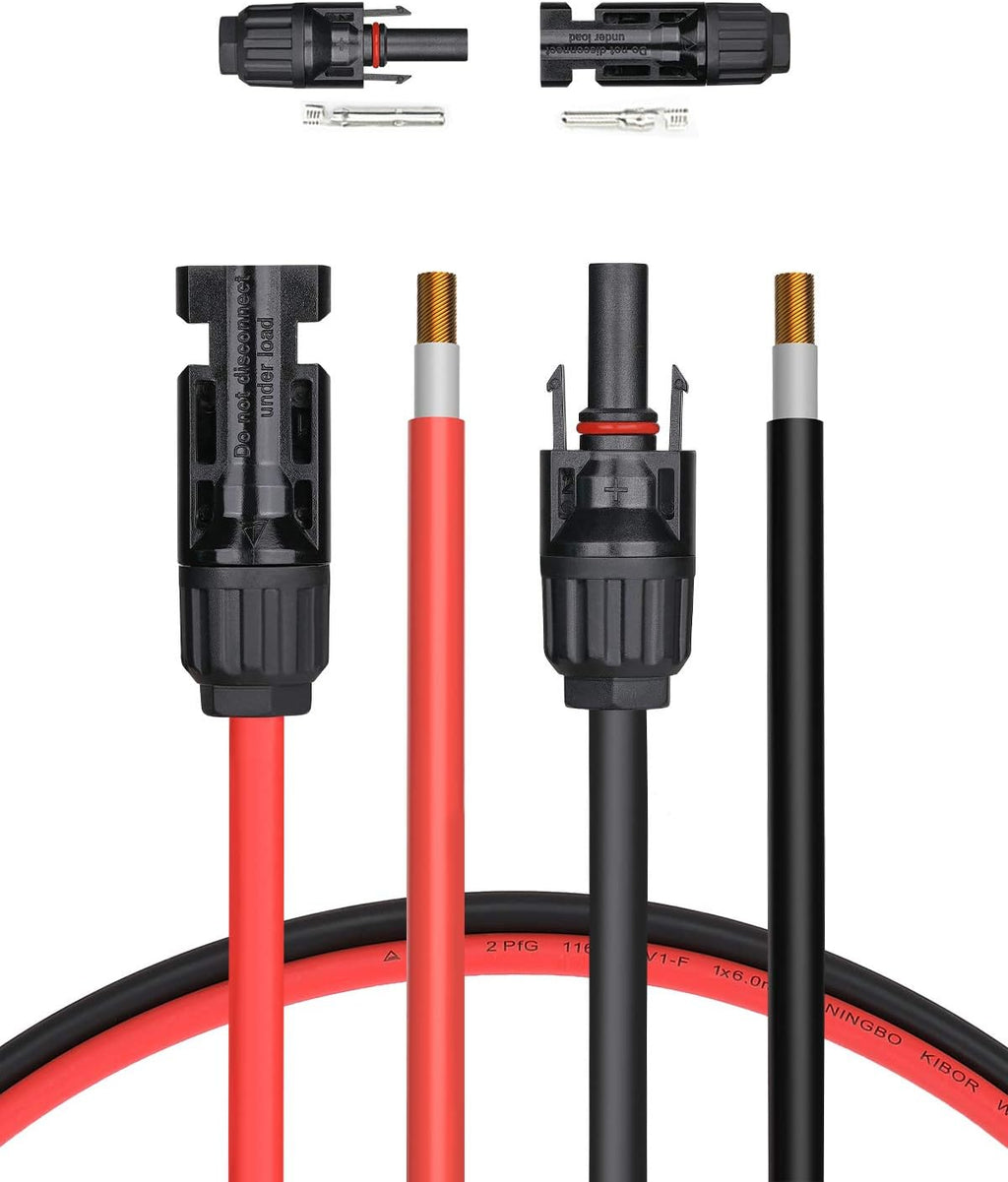 50 Feet 10AWG Solar Extension Cable with Female and Male Connector, Red and Black Z761