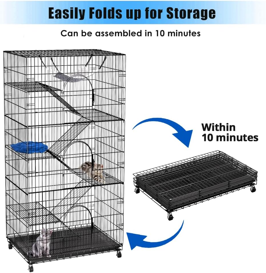 6-Tier Metal Cat Cage with 3 Doors, 36" x 22" x 72" B859