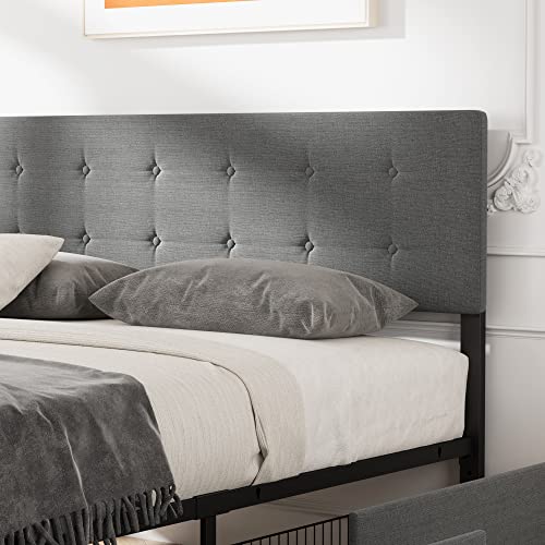Grey Queen Size Upholstered Platform Bed Frame with 4 Storage Drawers Z449