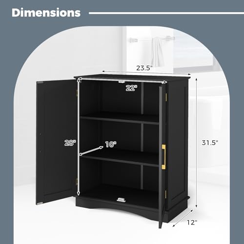 Black 31.5" H Floor Storage Cabinet with 2 Doors and Adjustable Shelves D768340