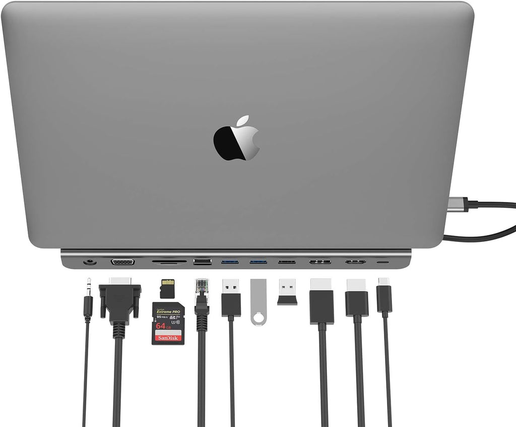 USB C Docking Station with 100W PD, 4K HDMI, DisplayPort, VGA, Ethernet, Card Reader, USB 3.0, Aux Adapter J15686