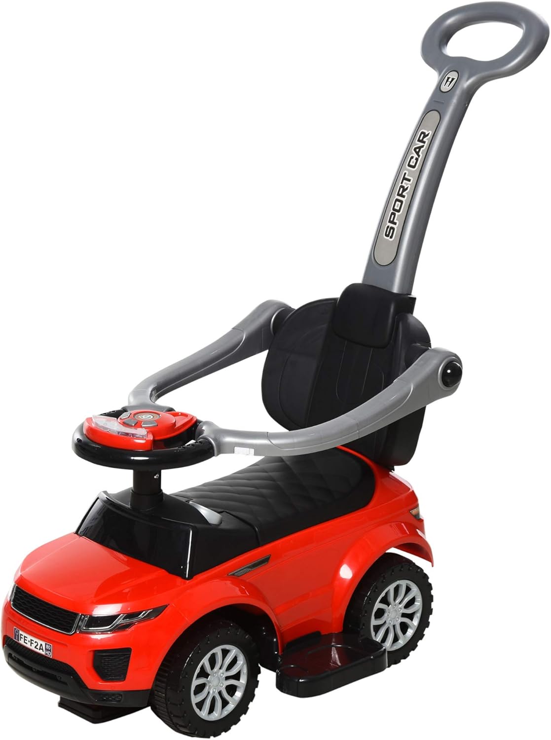 Red 3 in 1 Kid Ride on Push Car Stroller Sliding Walking Car with Horn Music Light Function Secure Bar Ride on Toy S184796