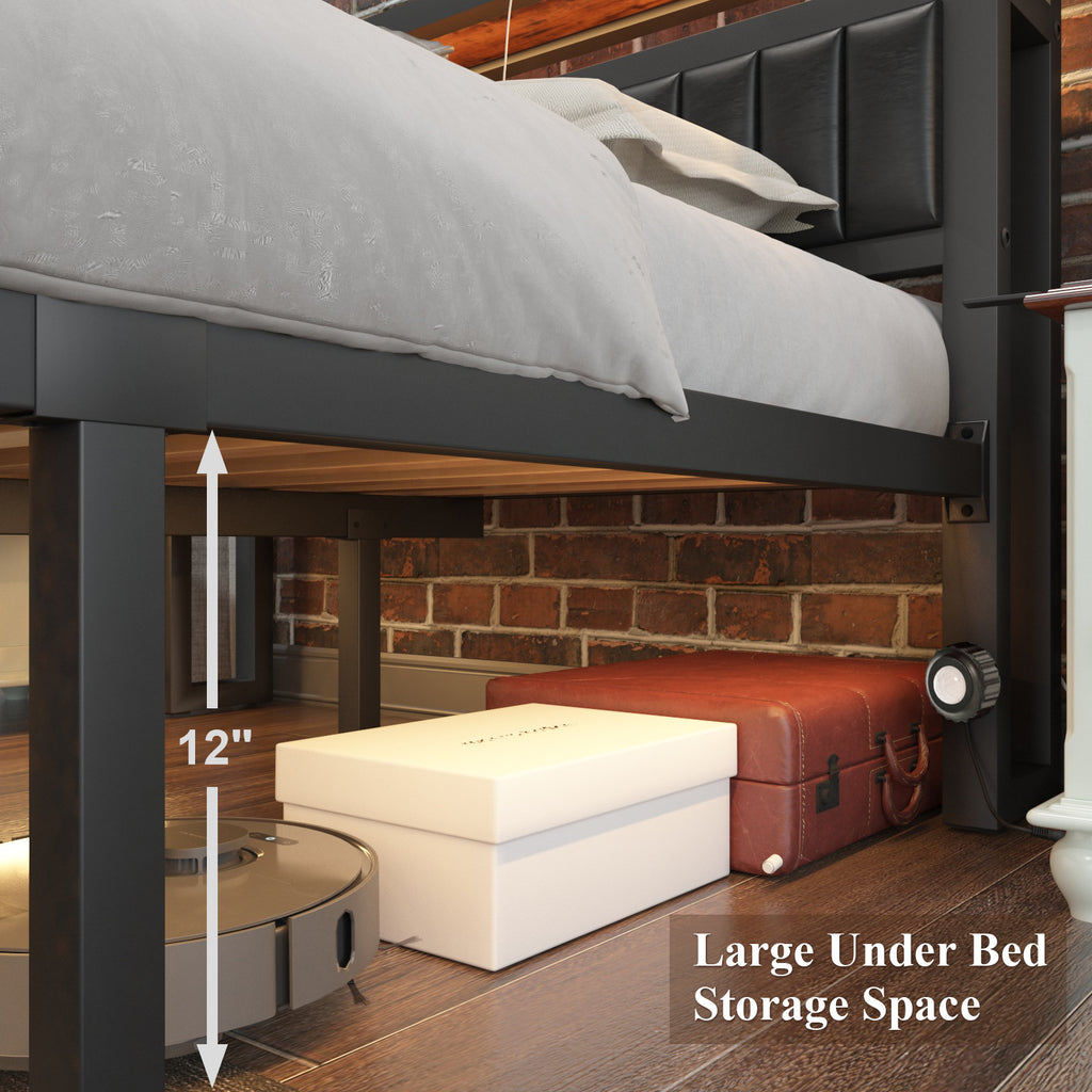 Black Full Bed Frame with Storage Headboard and Drawers W203