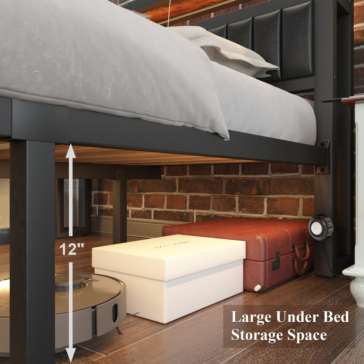 Black Full Bed Frame with Storage Headboard and Drawers W203