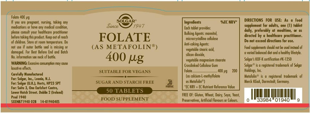Folate 666 MCG DFE Tablets - 50 Count B8364