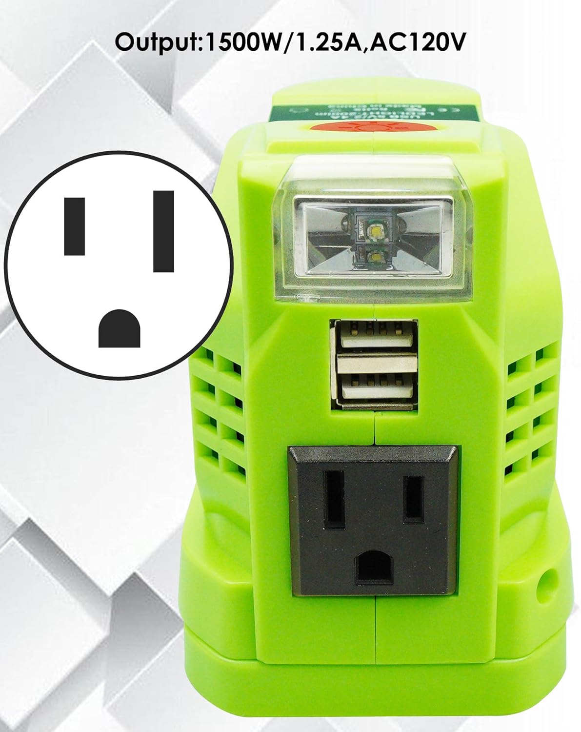 150W DC 18V to AC 110V-120V Power Inverter with AC Outlet Dual USB Outlet LED Light F55139