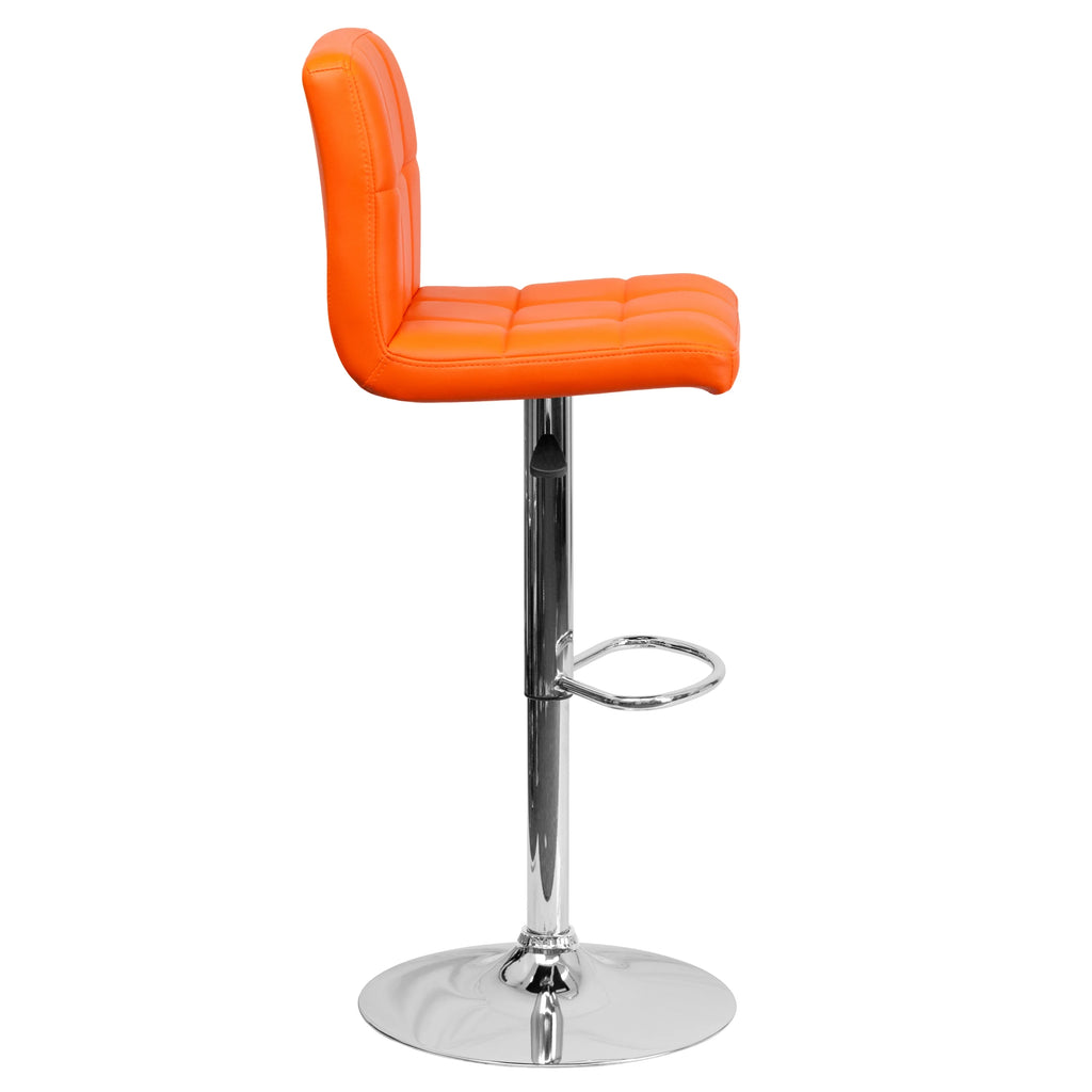 Orange Quilted Vinyl Adjustable Height Barstool with Chrome Base E3725