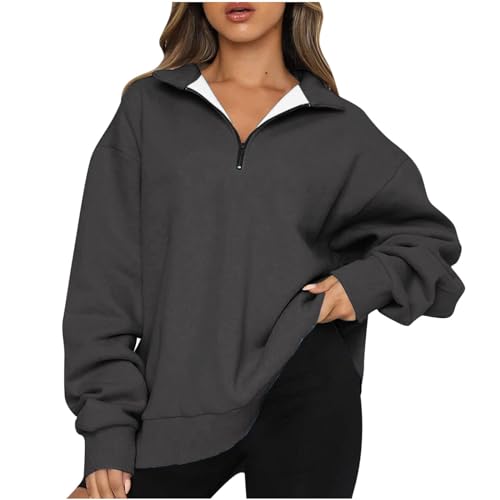 Oversized Half Lapel Zip Sweatshirts Solid Long Sleeve Pullover Tops D741358