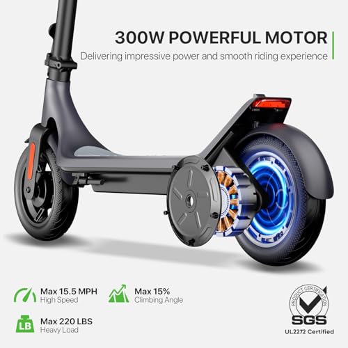 Electric Scooter, 350W, 10in Pneumatic Tires, 10.2AH Battery, 19 Miles Range, 15.5 mph Speed, UL2272 A798
