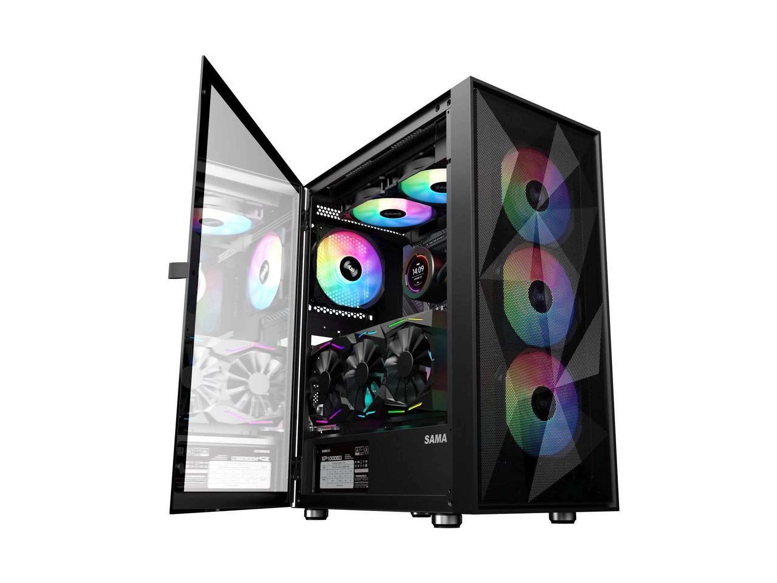 Black ATX Mid Tower Gaming Computer Case with Tempered Glass and 4 ARGB LED Fans T493