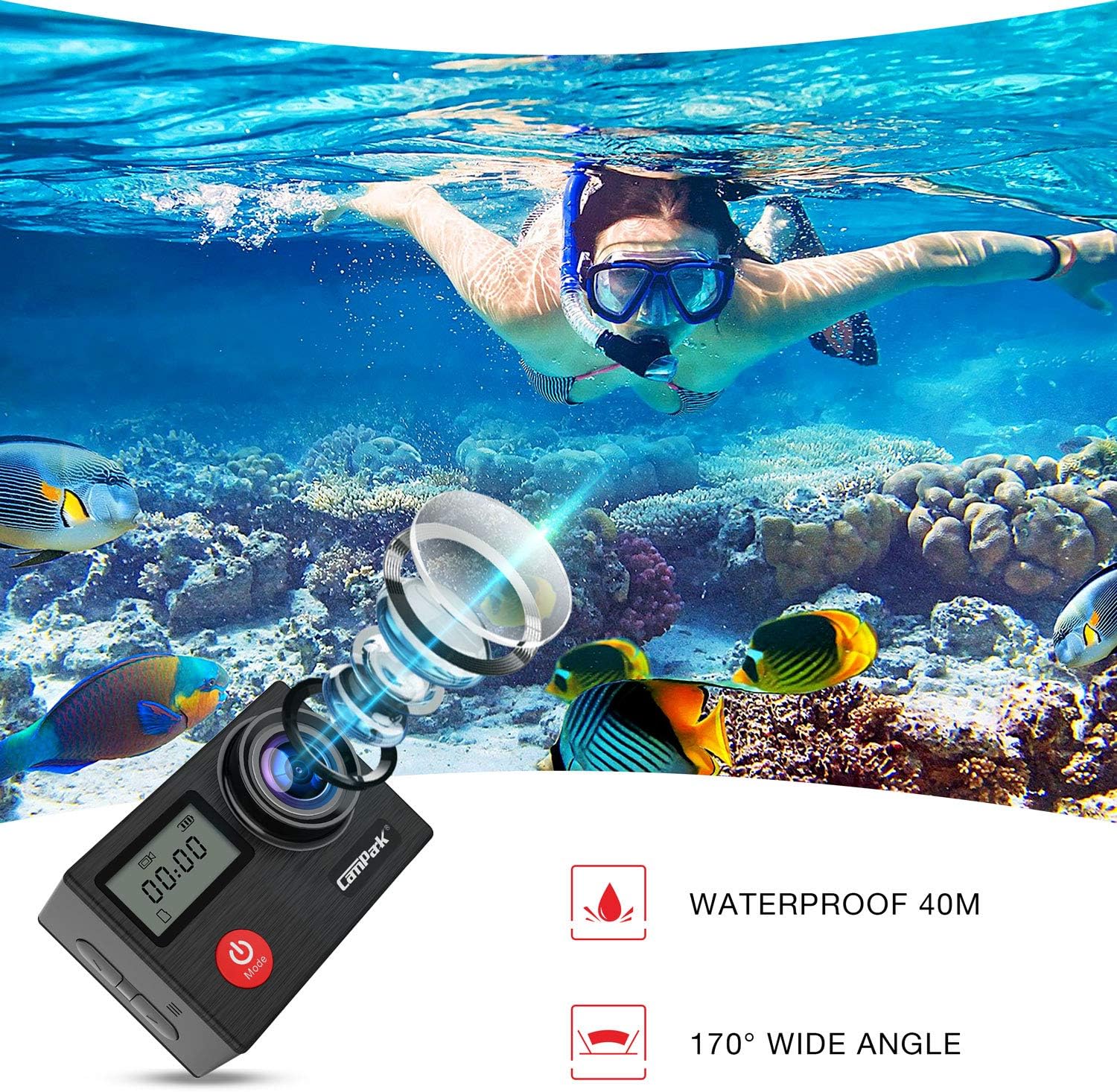 20MP WiFi Waterproof Action Camera with Remote Control and 2 Batteries R206