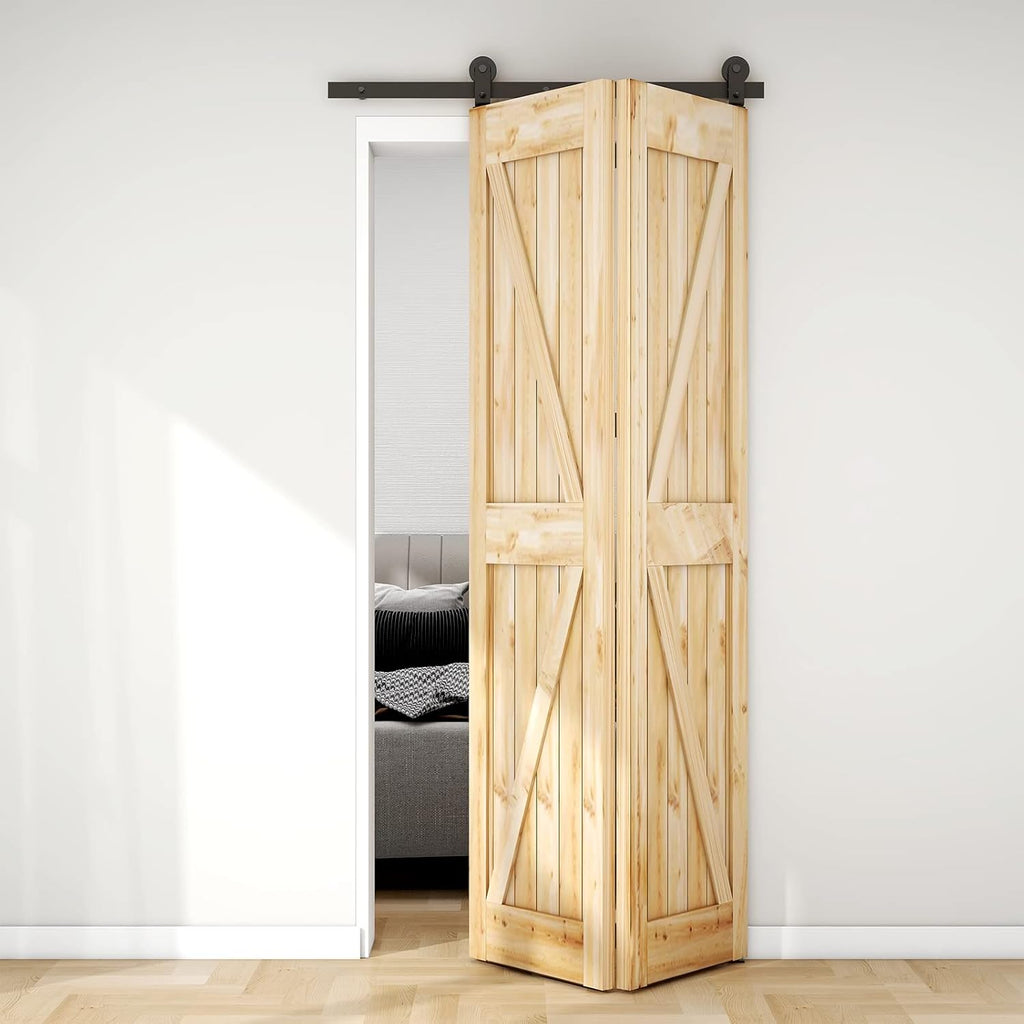 3.5FT/42'' Bi-Folding Sliding Barn Door Hardware Kit Heavy Duty X53644