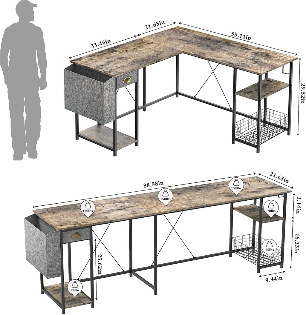 L-Shaped Computer Desk with Storage Shelves Drawer R136914