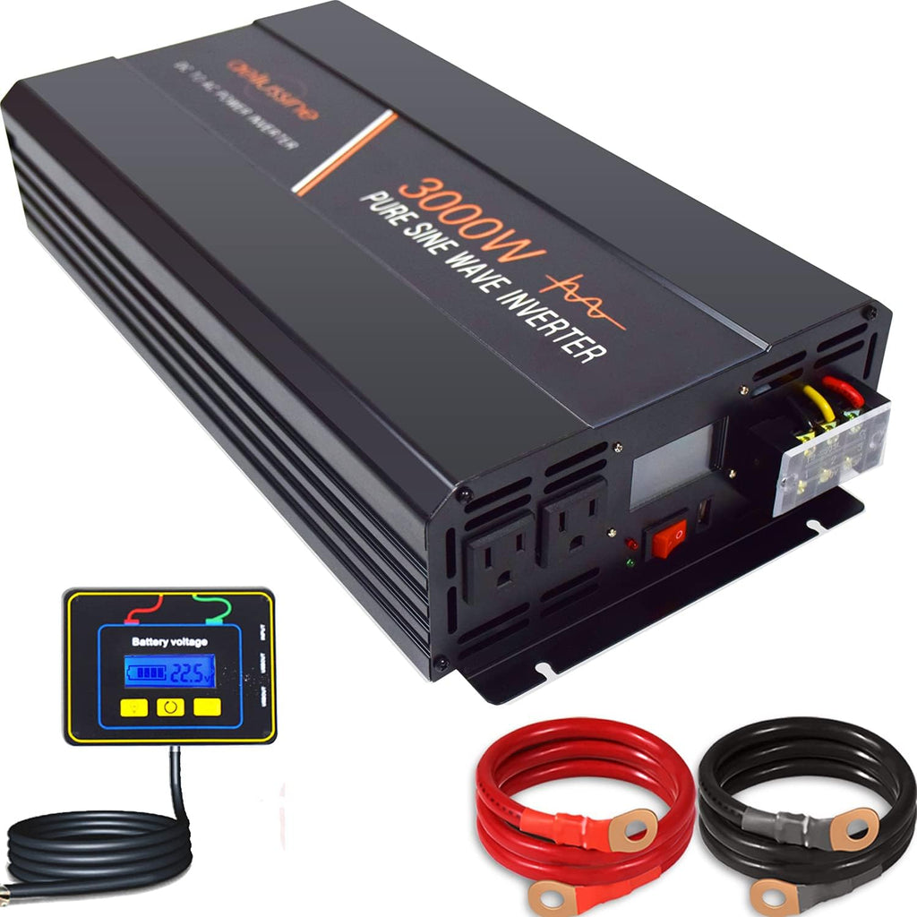 2000 Watt Pure Sine Wave Power Inverter 24V DC to AC 120V with LCD Display G839