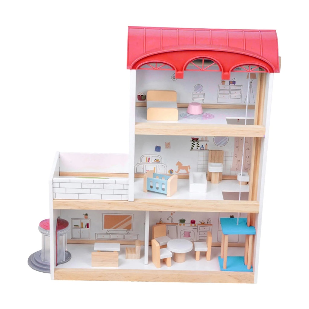 Red Wooden Dollhouse with Revolving Doors Y47249