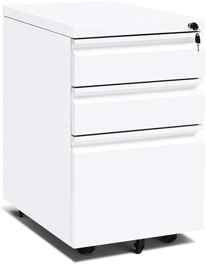 Black Locking Mobile 3 Drawer Filing Cabinet with Metal Steel Frame T402