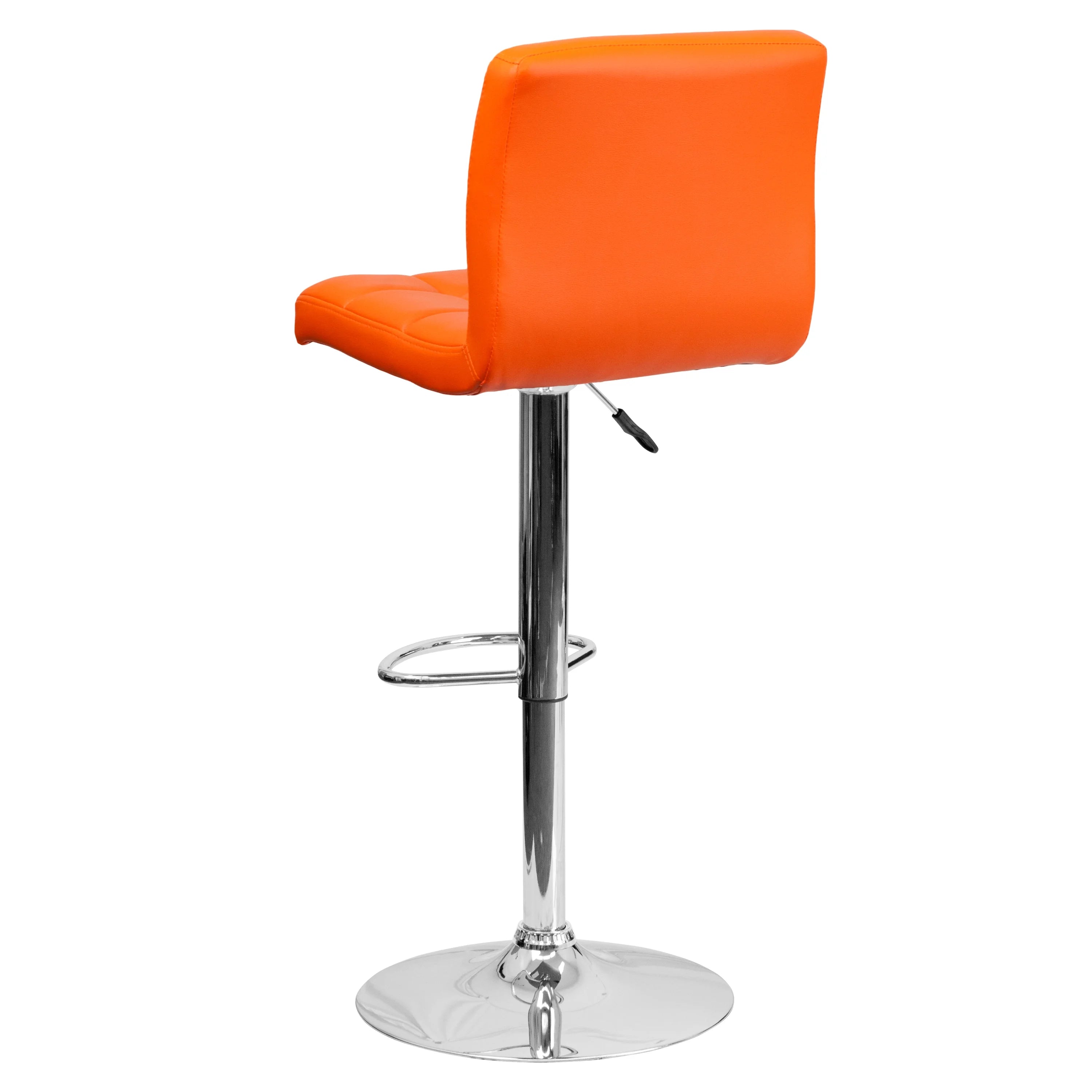 Orange Quilted Vinyl Adjustable Height Barstool with Chrome Base E3725