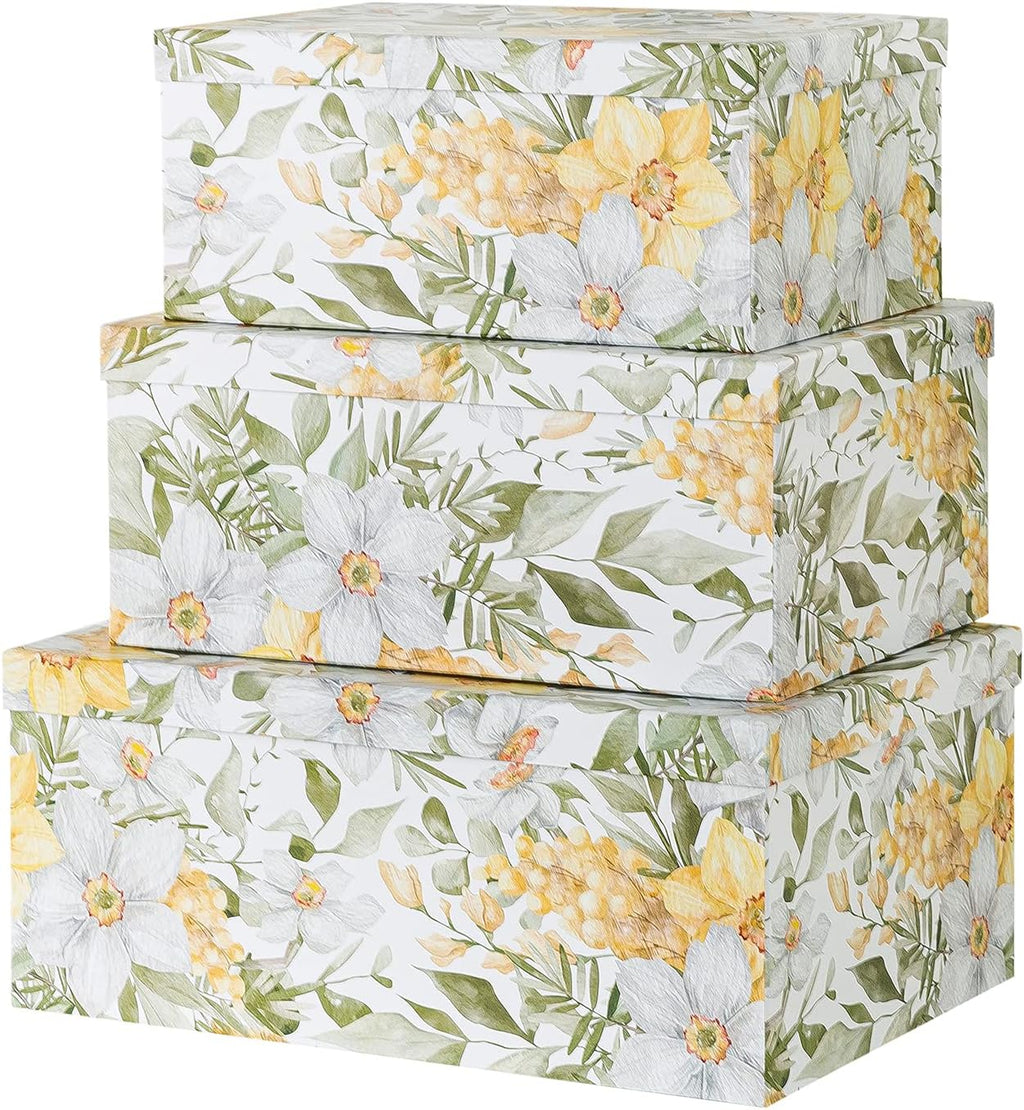 Set of 3 Floral Paperboard Nesting Boxes with Lids I464885