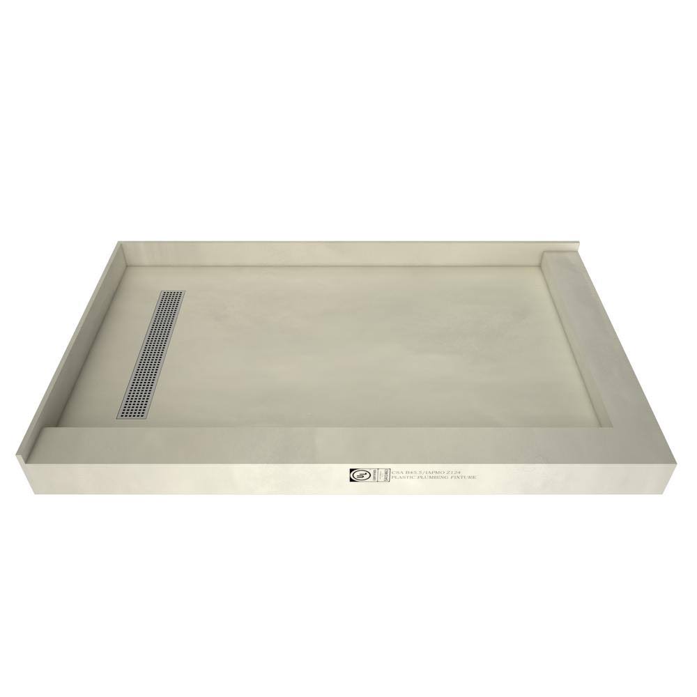 Double Threshold Shower Base with Drain Grate Tile Redi W389
