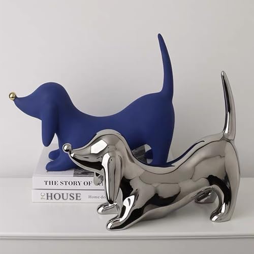 Ceramic Dachshund Dog Figurine 28x22cm Silver G4577