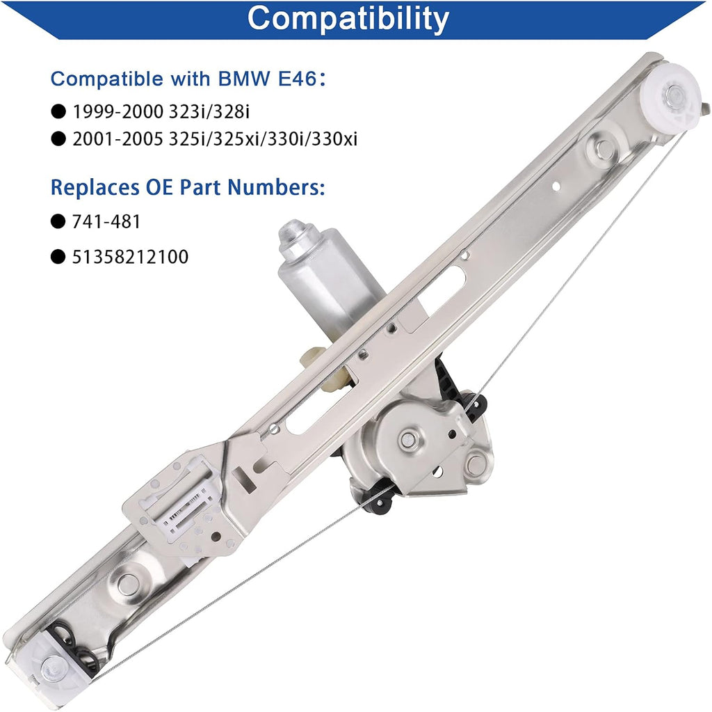 Rear Right Passenger Side Power Window Lift Regulator & Motor Assembly, Pack of 2 P4189
