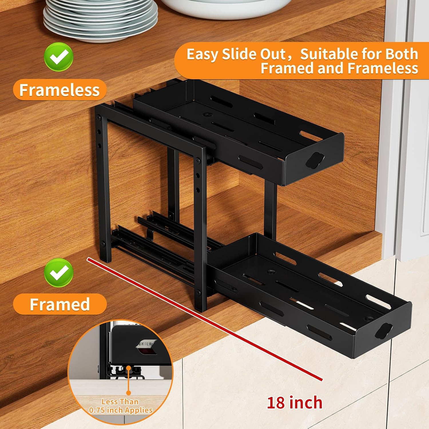 2-Tier Heavy Duty Slide Out Spice Rack, Black V689215