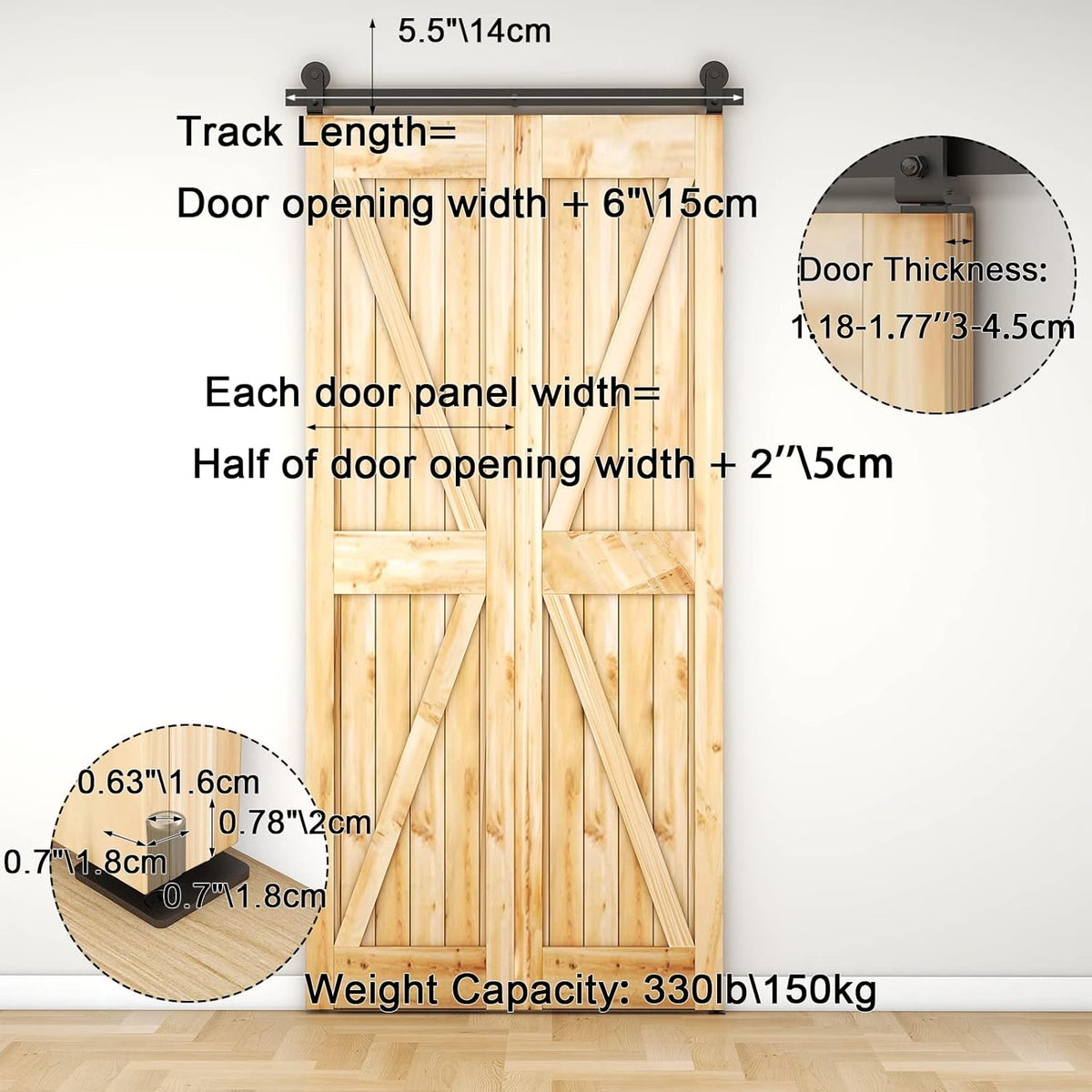 3.5FT/42'' Bi-Folding Sliding Barn Door Hardware Kit Heavy Duty X53644