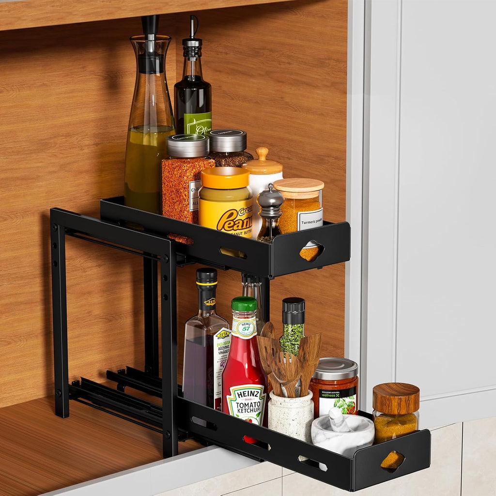 2-Tier Heavy Duty Slide Out Spice Rack, Black V689215