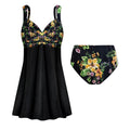 Black Floral Print Two-Piece Swimdress P929150