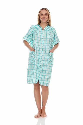 Snaps Front Closure Short Sleeve Woven House Dress X534