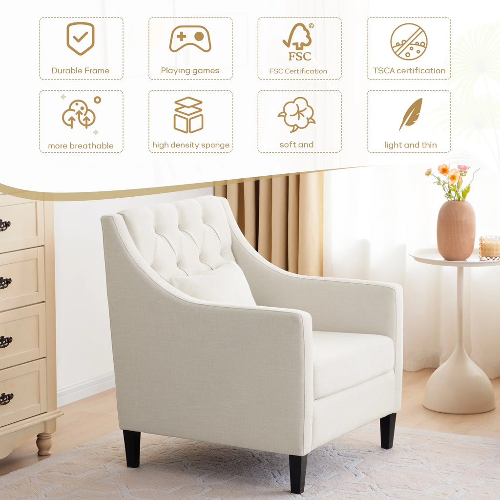 Beige Fabric Accent Chair with Wood Frame S4375