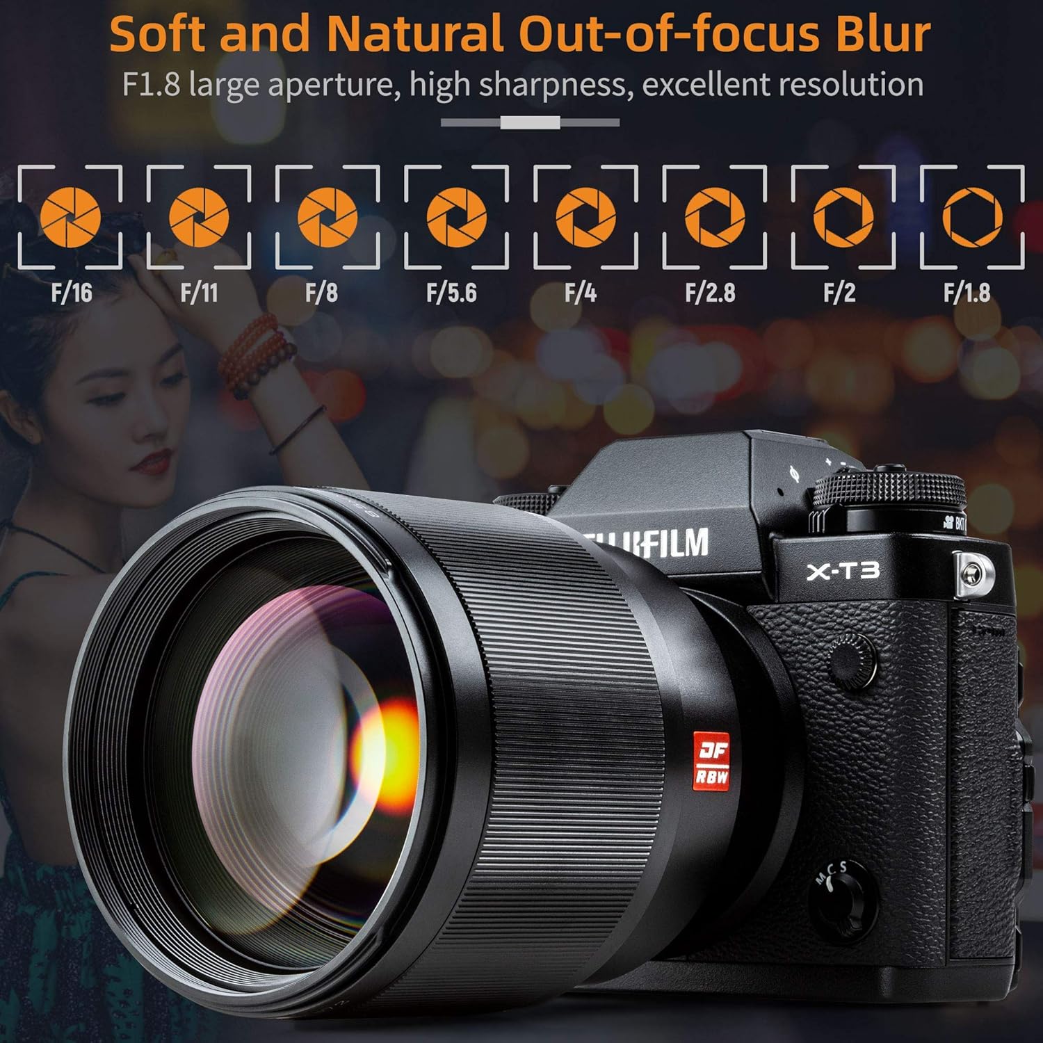 85mm F1.8 Prime Lens Medium Telephoto Portrait Lens for Fuji X Mount Camera H14273