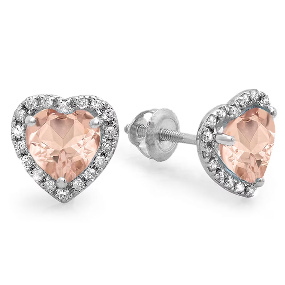 18K White Gold Morganite & Diamond Halo Stud Earrings B661261