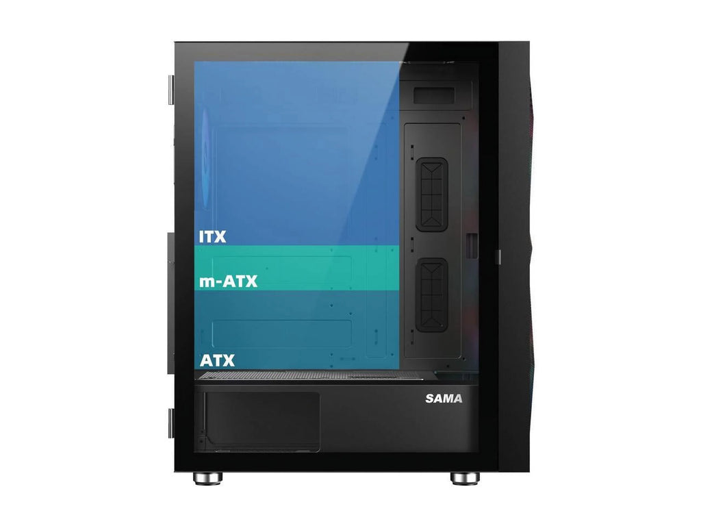 Black ATX Mid Tower Gaming Computer Case with Tempered Glass and 4 ARGB LED Fans T493