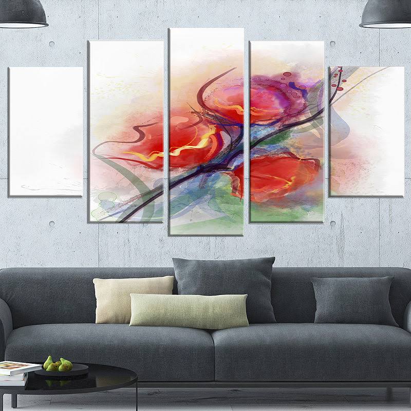 Red 4 Piece Wrapped Canvas Painting Print Set L242891